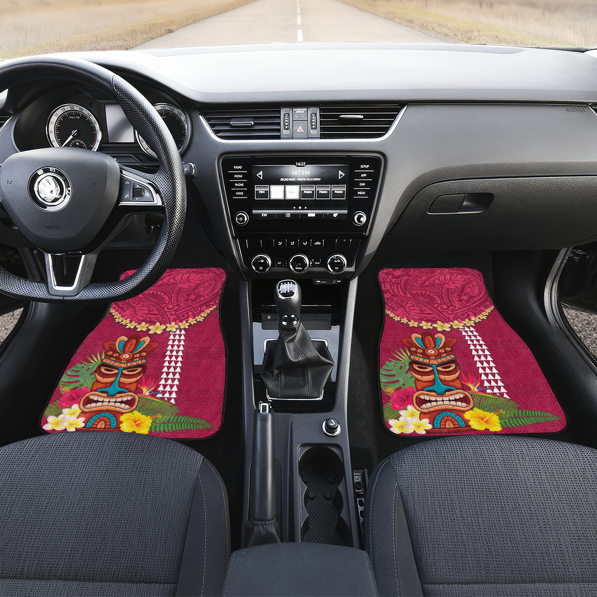 Hawaii Plumeria Lei Car Mats Tiki and Kakau Pattern Pink Color