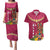 Hawaii Plumeria Lei Couples Matching Puletasi and Hawaiian Shirt Tiki and Kakau Pattern Pink Color