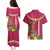Hawaii Plumeria Lei Couples Matching Puletasi and Hawaiian Shirt Tiki and Kakau Pattern Pink Color