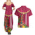 Hawaii Plumeria Lei Couples Matching Summer Maxi Dress and Hawaiian Shirt Tiki and Kakau Pattern Pink Color