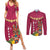 Hawaii Plumeria Lei Couples Matching Summer Maxi Dress and Long Sleeve Button Shirt Tiki and Kakau Pattern Pink Color