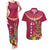Hawaii Plumeria Lei Couples Matching Tank Maxi Dress and Hawaiian Shirt Tiki and Kakau Pattern Pink Color