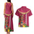 Hawaii Plumeria Lei Couples Matching Tank Maxi Dress and Hawaiian Shirt Tiki and Kakau Pattern Pink Color