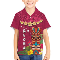 Hawaii Plumeria Lei Family Matching Tank Maxi Dress and Hawaiian Shirt Tiki and Kakau Pattern Pink Color