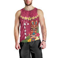 Hawaii Plumeria Lei Men Tank Top Tiki and Kakau Pattern Pink Color