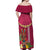 Hawaii Plumeria Lei Off Shoulder Maxi Dress Tiki and Kakau Pattern Pink Color