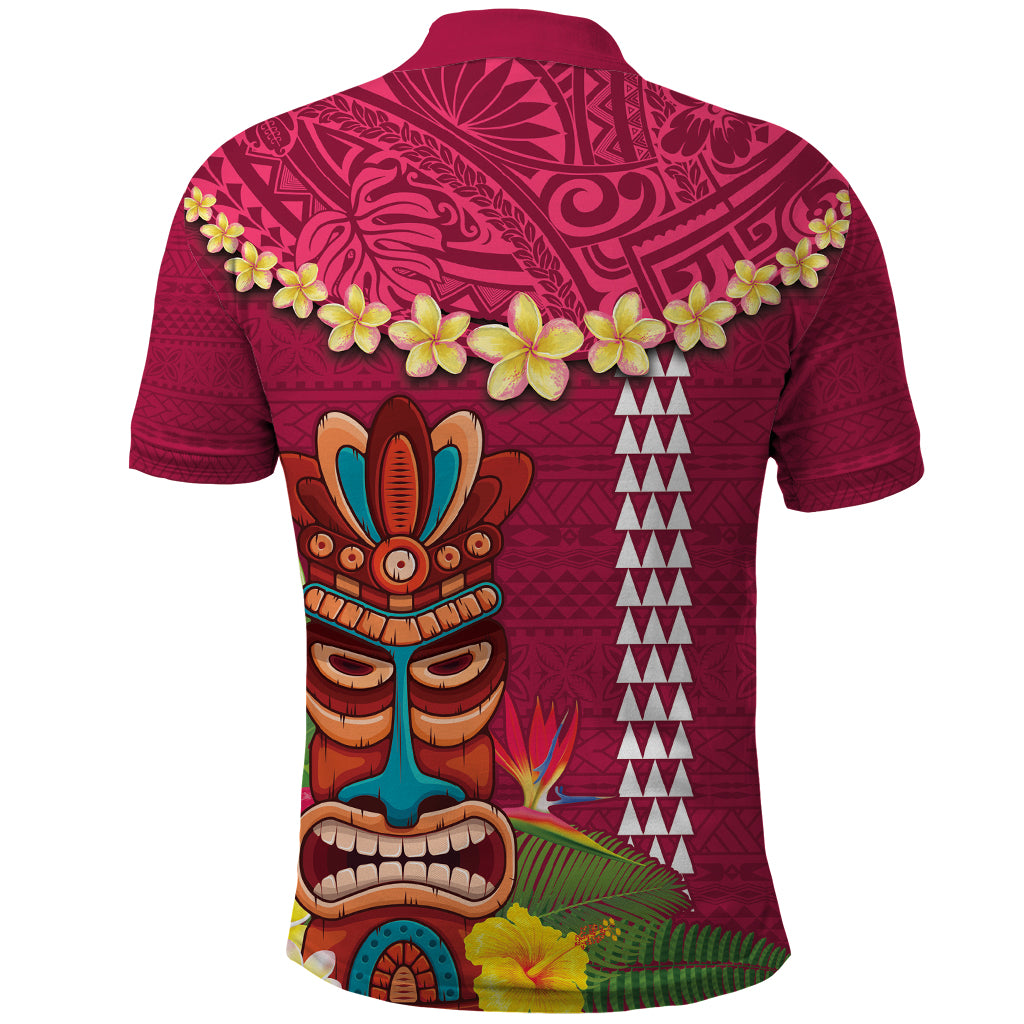 Hawaii Plumeria Lei Polo Shirt Tiki and Kakau Pattern Pink Color