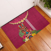 Hawaii Plumeria Lei Rubber Doormat Tiki and Kakau Pattern Pink Color