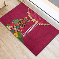Hawaii Plumeria Lei Rubber Doormat Tiki and Kakau Pattern Pink Color