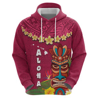 Hawaii Plumeria Lei Zip Hoodie Tiki and Kakau Pattern Pink Color