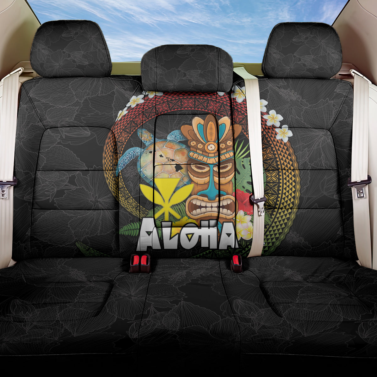 Aloha Hawaii Back Car Seat Cover Kanaka Maoli with Polynesian Spiral Plumeria