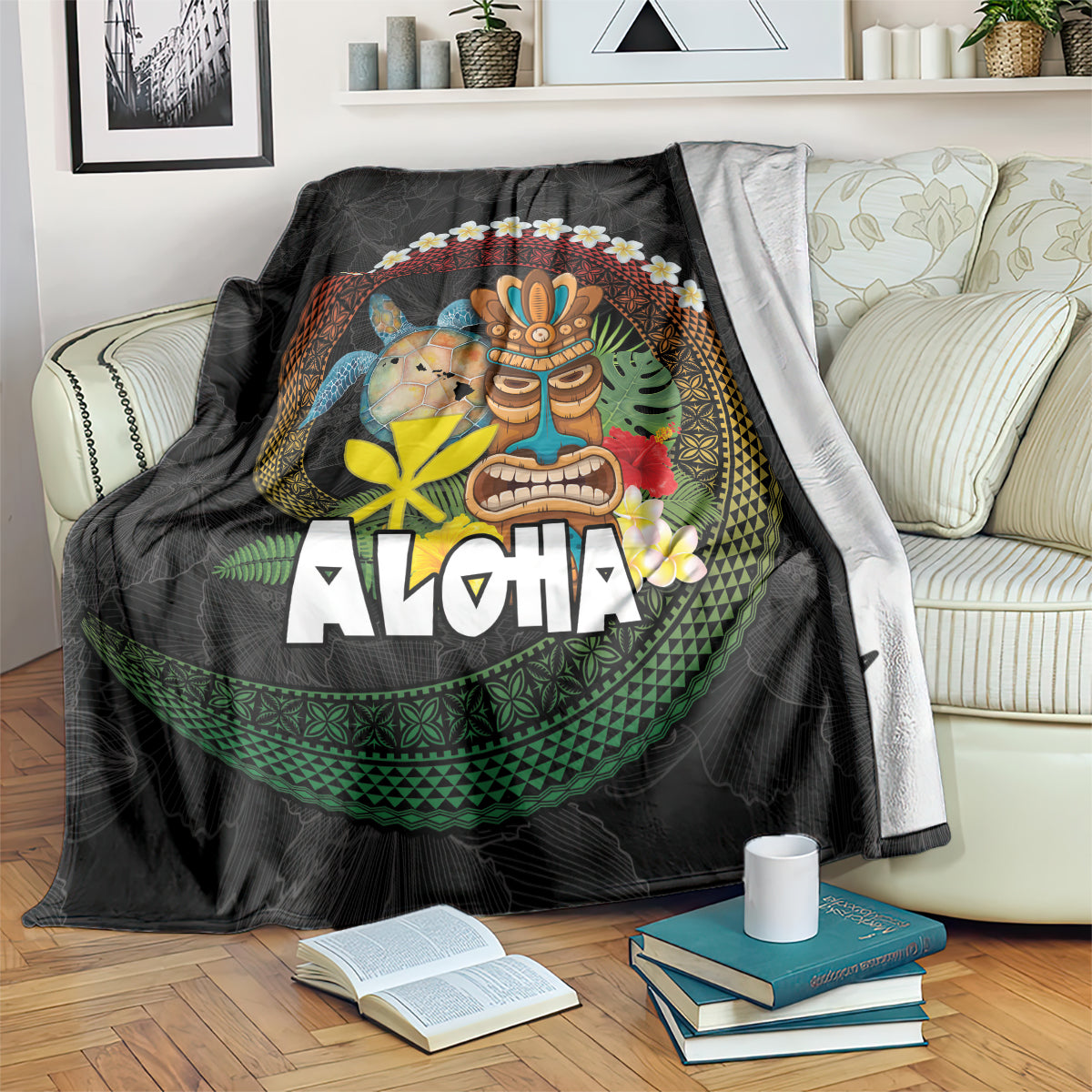 Aloha Hawaii Blanket Kanaka Maoli with Polynesian Spiral Plumeria LT03 Black - Polynesian Pride
