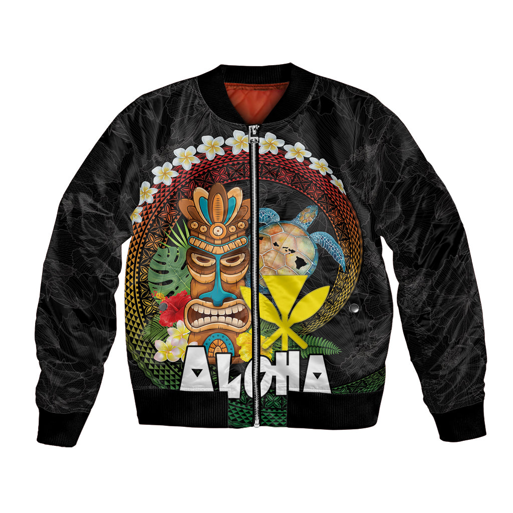 Aloha Hawaii Bomber Jacket Kanaka Maoli with Polynesian Spiral Plumeria LT03 Unisex Black - Polynesian Pride
