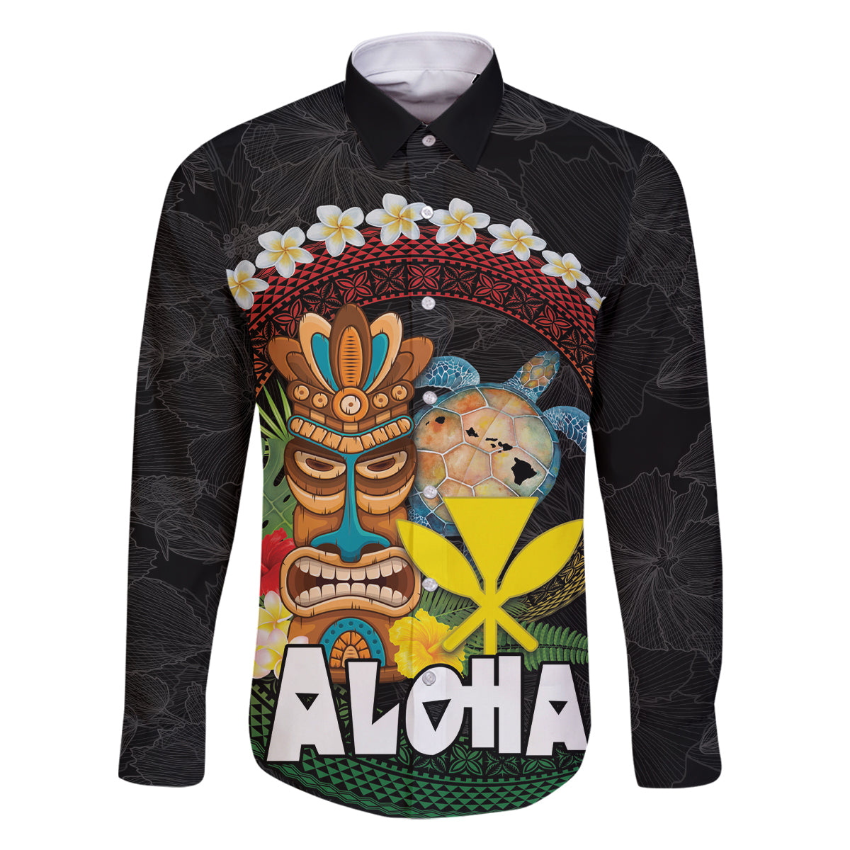 Aloha Hawaii Family Matching Long Sleeve Bodycon Dress and Hawaiian Shirt Kanaka Maoli with Polynesian Spiral Plumeria