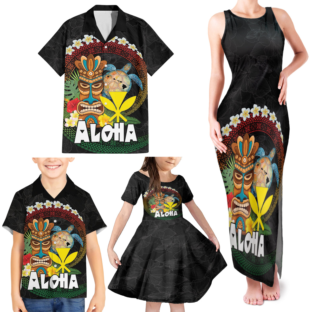 Aloha Hawaii Family Matching Tank Maxi Dress and Hawaiian Shirt Kanaka Maoli with Polynesian Spiral Plumeria LT03 - Polynesian Pride