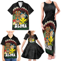 Aloha Hawaii Family Matching Tank Maxi Dress and Hawaiian Shirt Kanaka Maoli with Polynesian Spiral Plumeria
