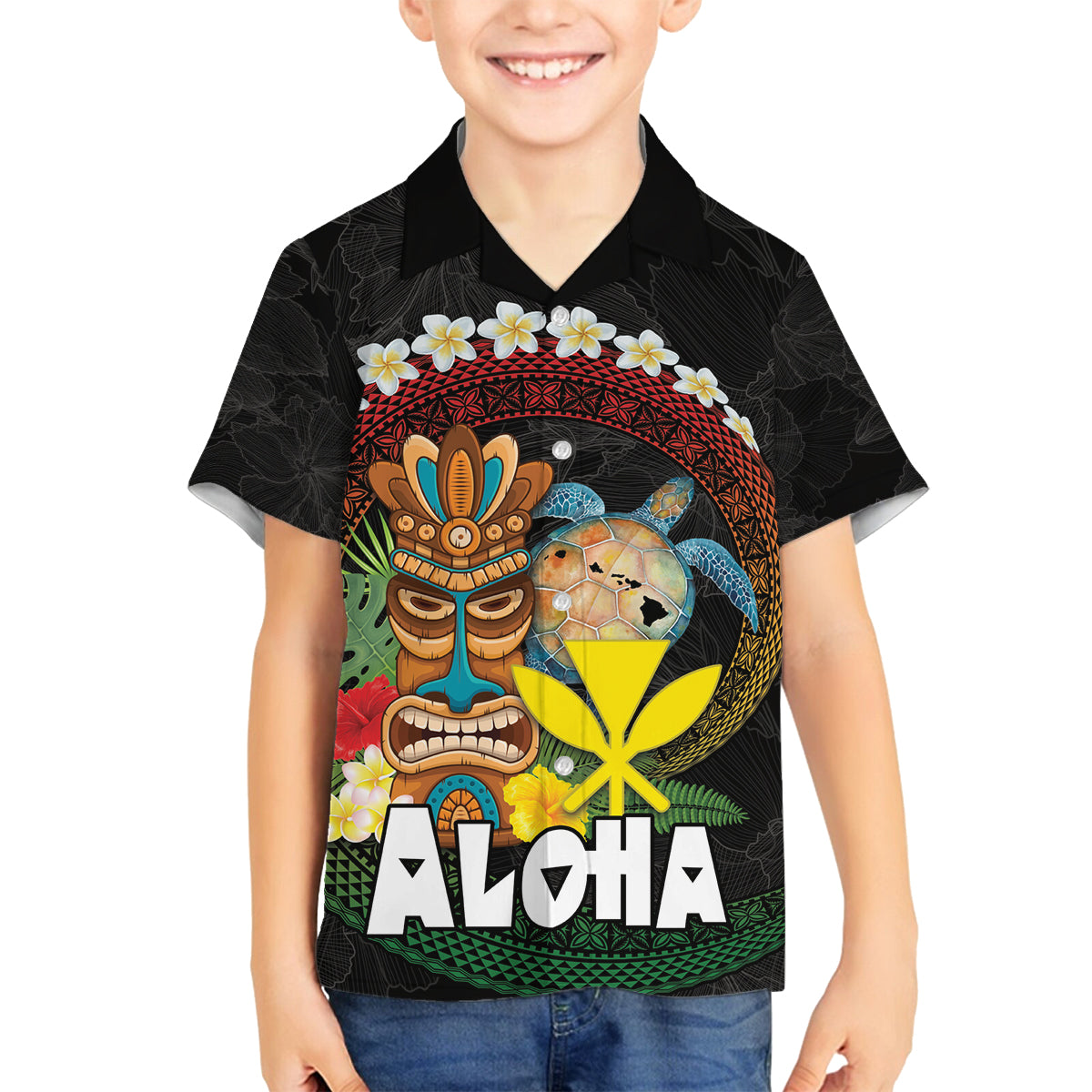 Aloha Hawaii Family Matching Tank Maxi Dress and Hawaiian Shirt Kanaka Maoli with Polynesian Spiral Plumeria