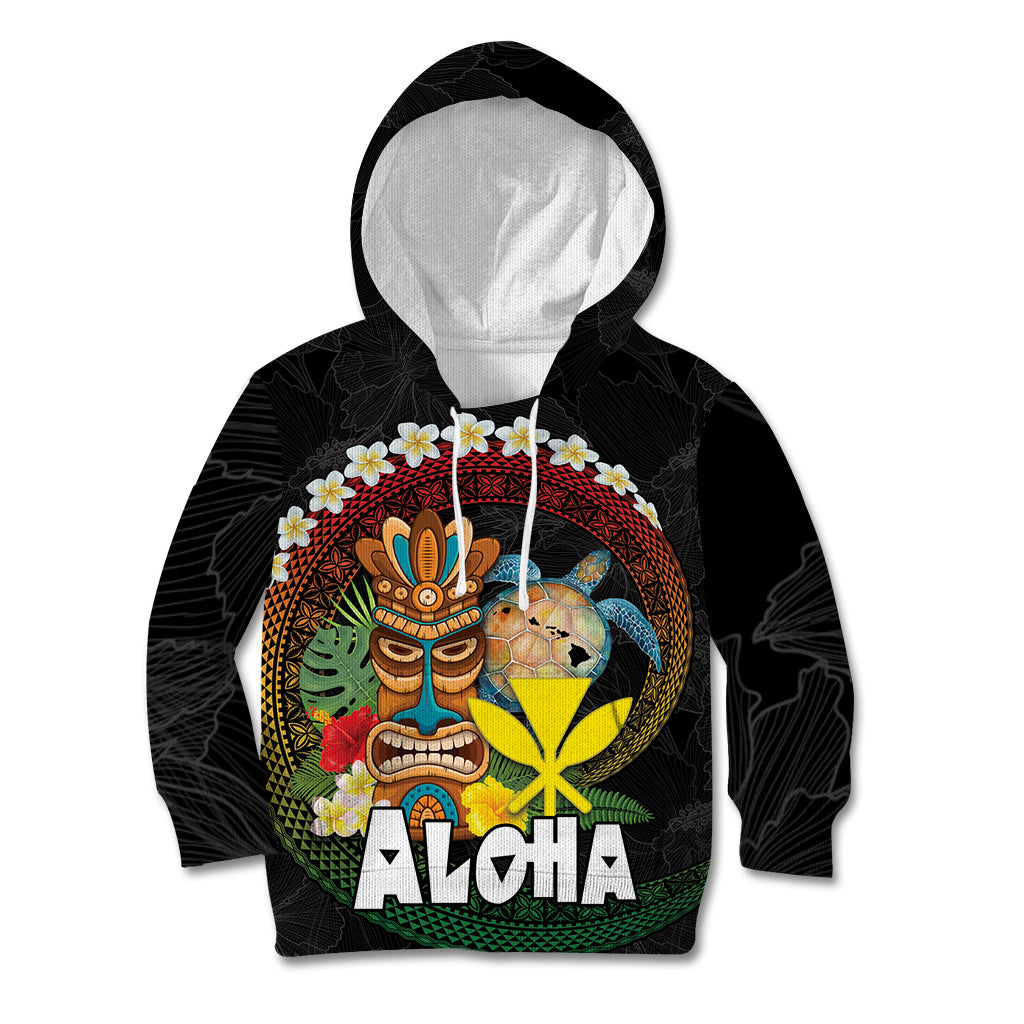 Aloha Hawaii Kid Hoodie Kanaka Maoli with Polynesian Spiral Plumeria LT03 Hoodie Black - Polynesian Pride
