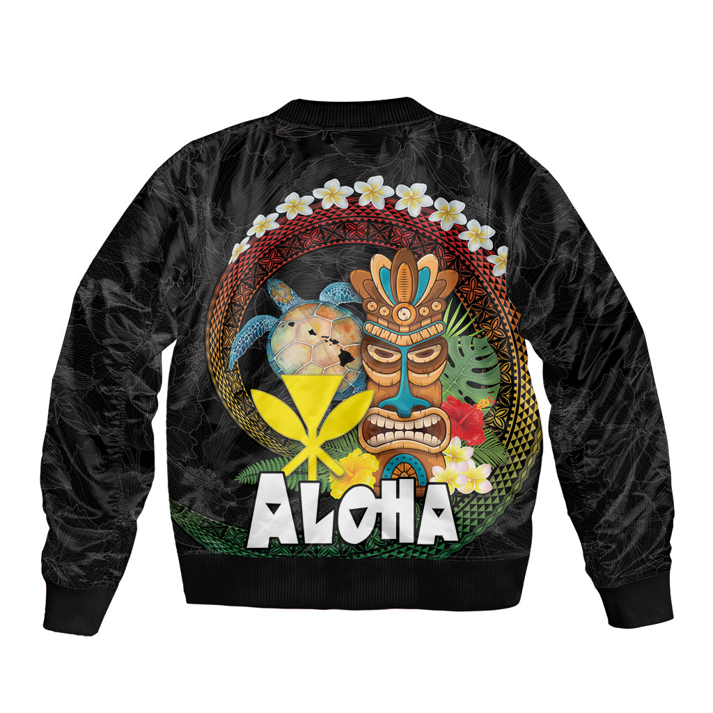 Aloha Hawaii Sleeve Zip Bomber Jacket Kanaka Maoli with Polynesian Spiral Plumeria