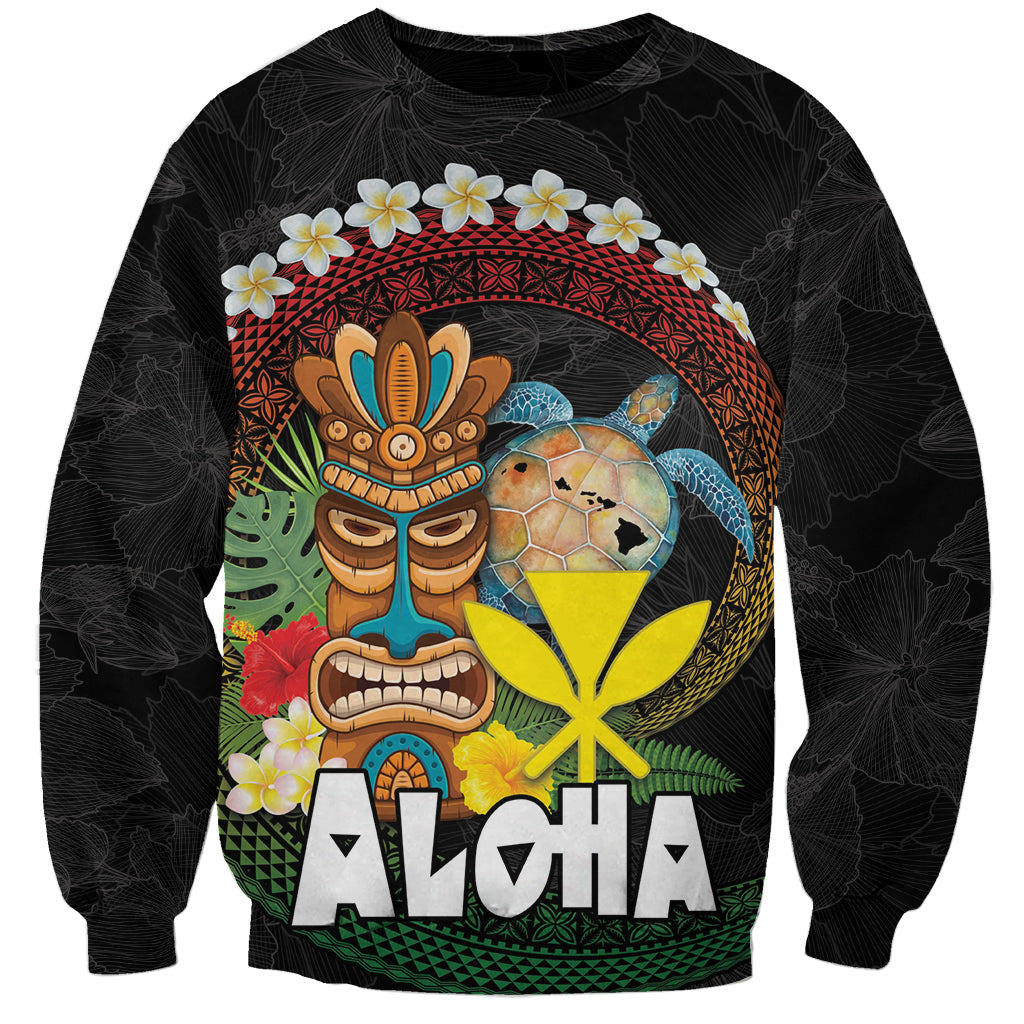 Aloha Hawaii Sweatshirt Kanaka Maoli with Polynesian Spiral Plumeria LT03 Unisex Black - Polynesian Pride