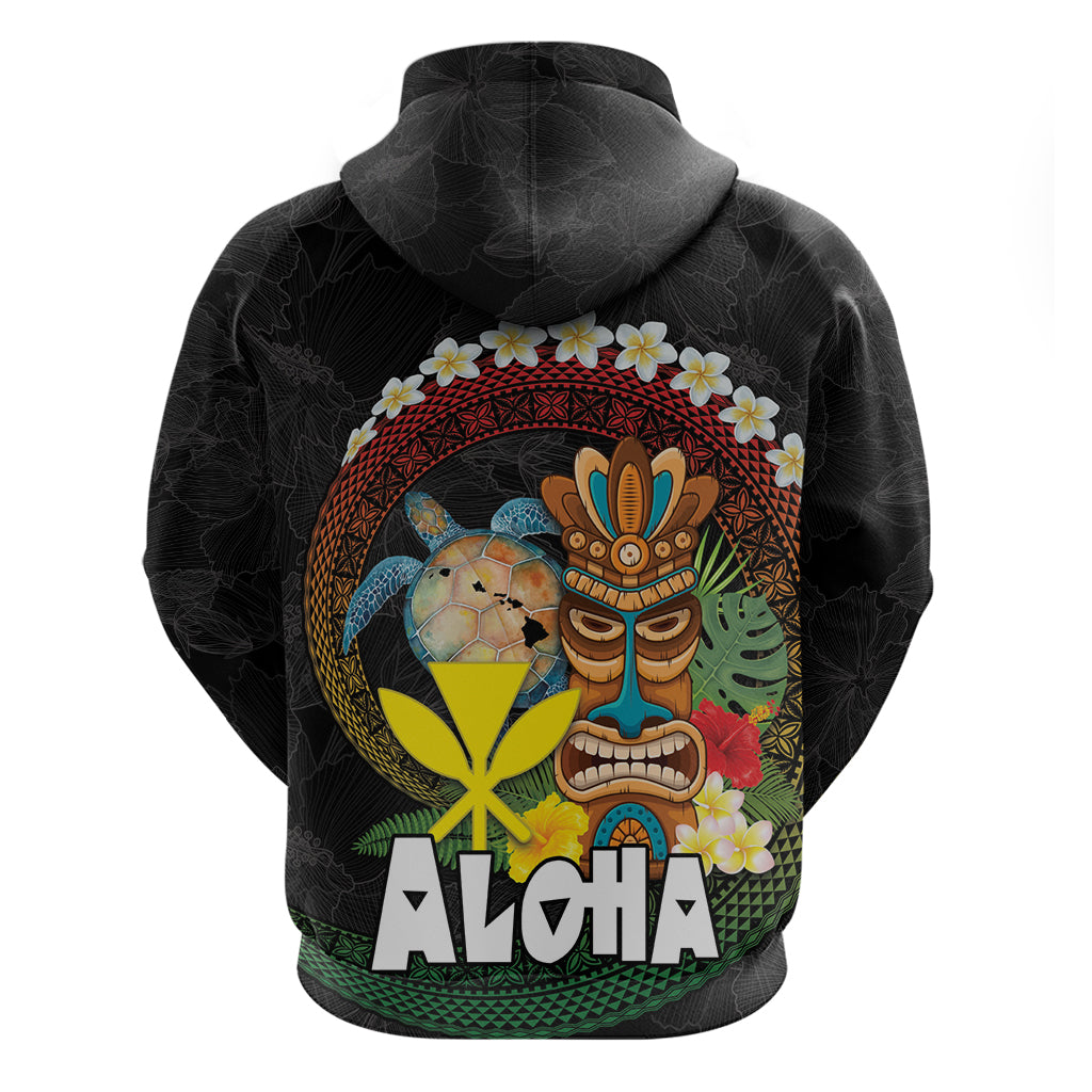 Aloha Hawaii Zip Hoodie Kanaka Maoli with Polynesian Spiral Plumeria