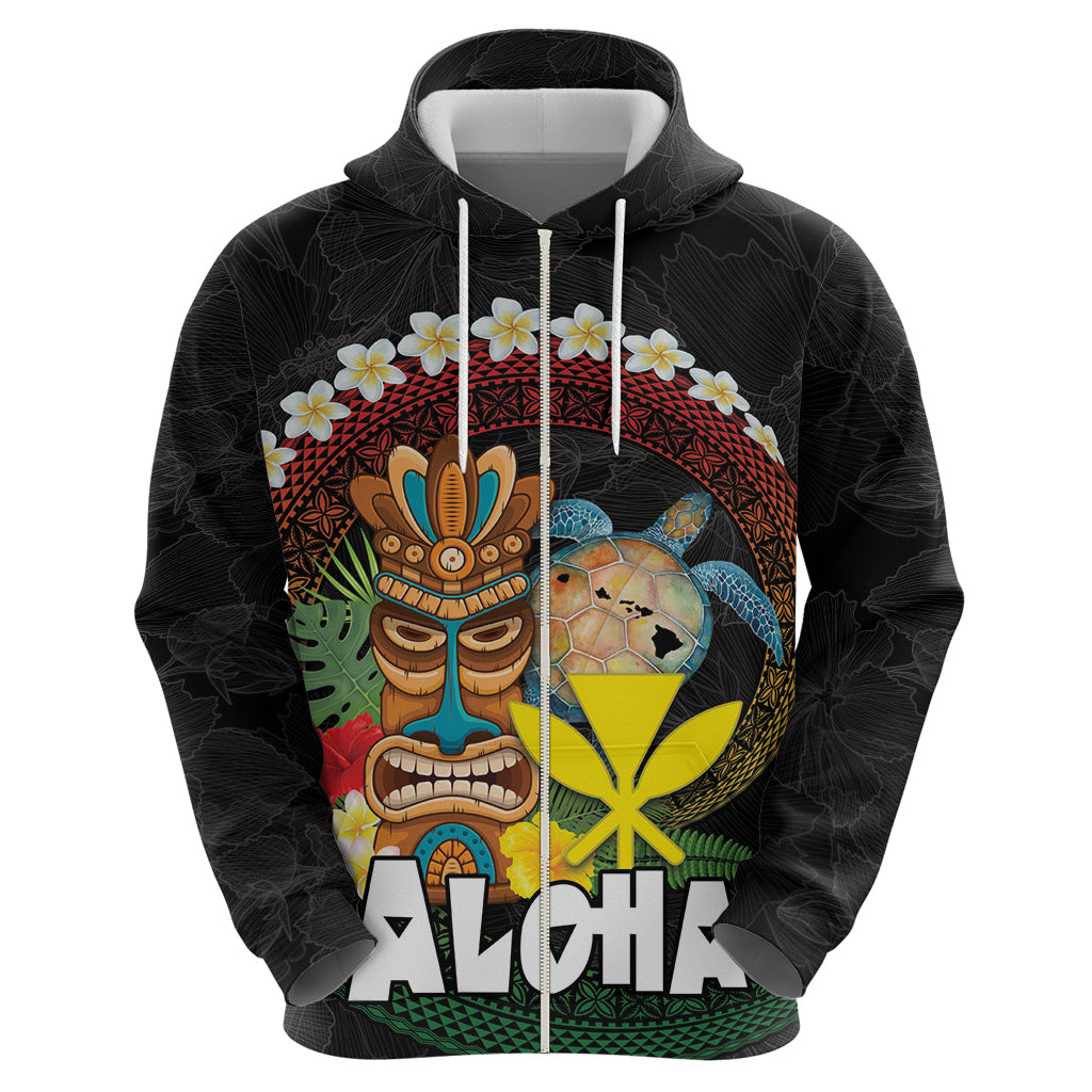 Aloha Hawaii Zip Hoodie Kanaka Maoli with Polynesian Spiral Plumeria
