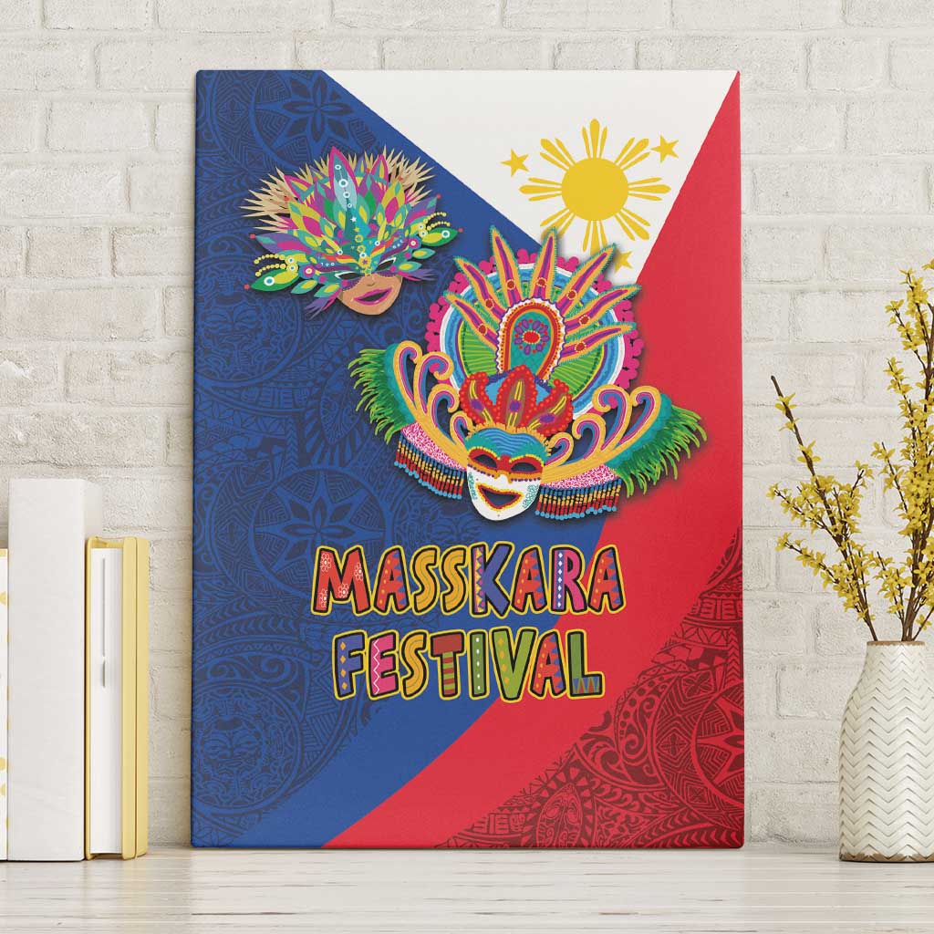 Philippines MassKara Canvas Wall Art Filipino Carnival Mask and Polynesian Pattern LT03 Without Frame Blue - Polynesian Pride