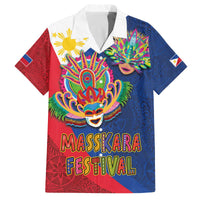 Philippines MassKara Family Matching Off The Shoulder Long Sleeve Dress and Hawaiian Shirt Filipino Carnival Mask and Polynesian Pattern LT03 Dad's Shirt - Short Sleeve Blue - Polynesian Pride