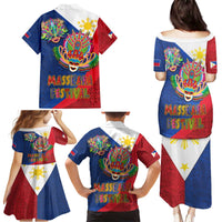 Philippines MassKara Family Matching Puletasi and Hawaiian Shirt Filipino Carnival Mask and Polynesian Pattern