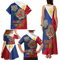 Philippines MassKara Family Matching Tank Maxi Dress and Hawaiian Shirt Filipino Carnival Mask and Polynesian Pattern