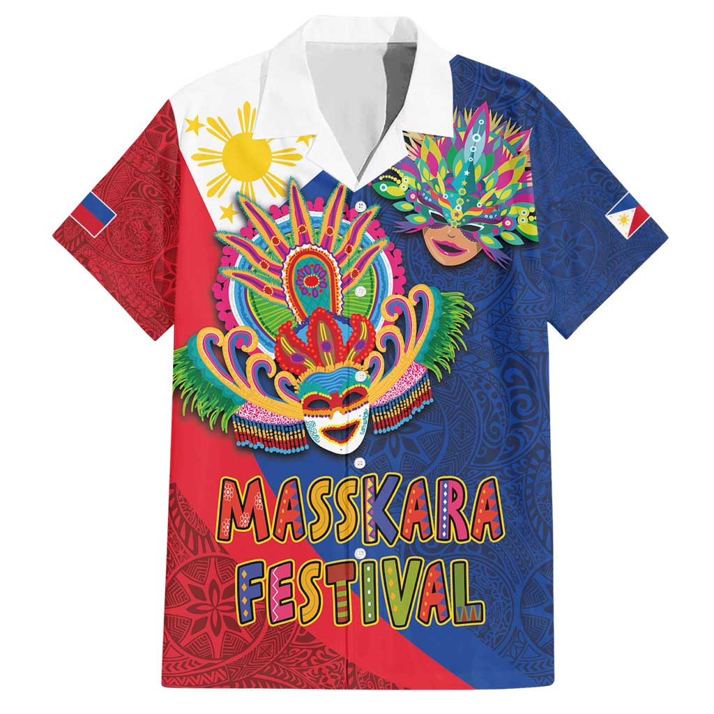 Philippines MassKara Hawaiian Shirt Filipino Carnival Mask and Polynesian Pattern LT03 Blue - Polynesian Pride