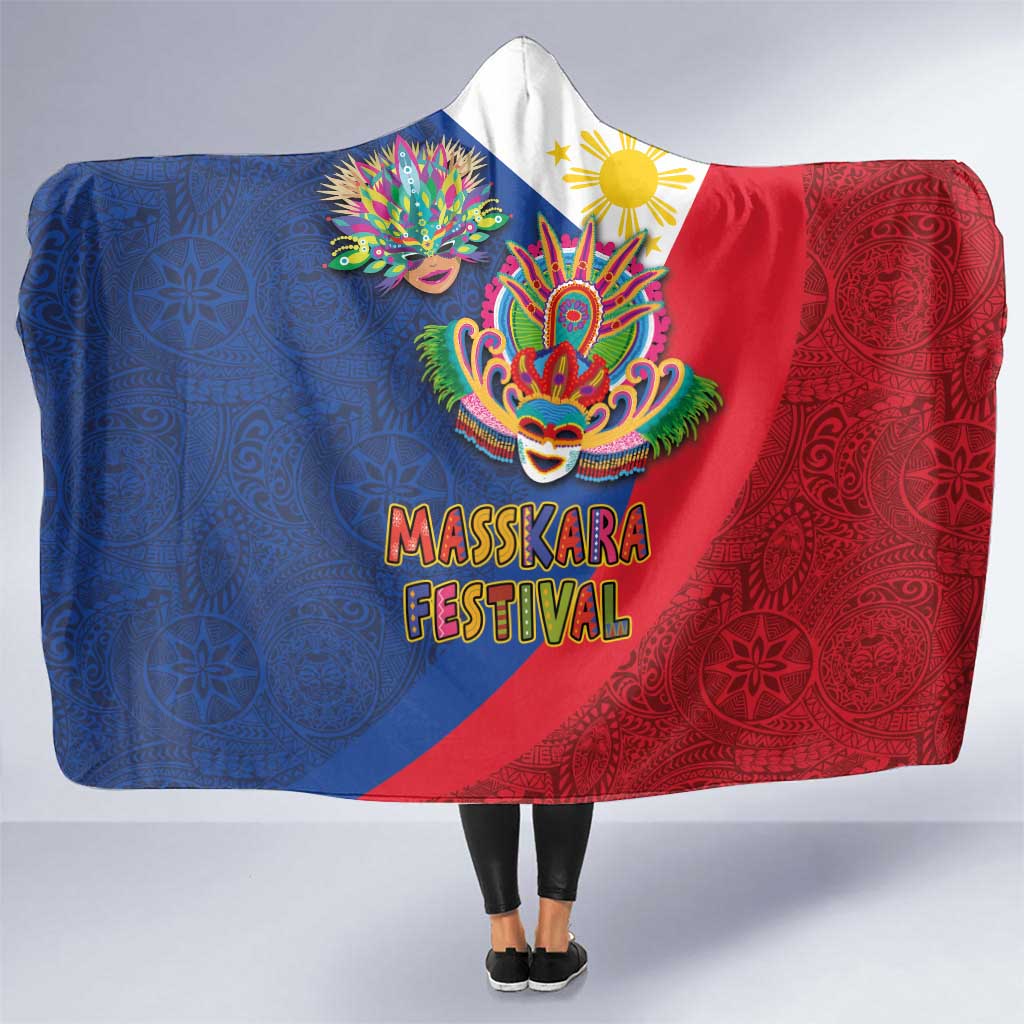 Philippines MassKara Hooded Blanket Filipino Carnival Mask and Polynesian Pattern LT03 One Size Blue - Polynesian Pride