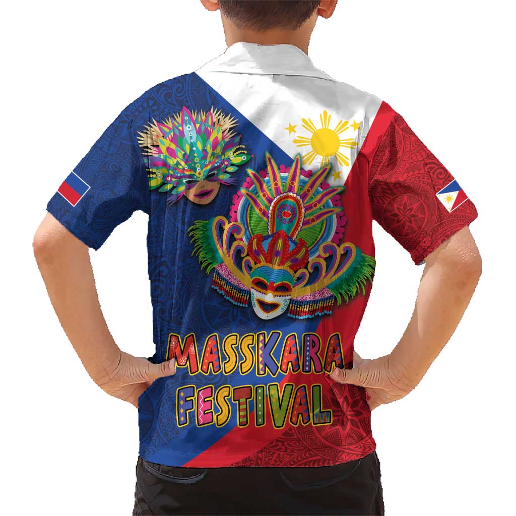 Philippines MassKara Kid Hawaiian Shirt Filipino Carnival Mask and Polynesian Pattern
