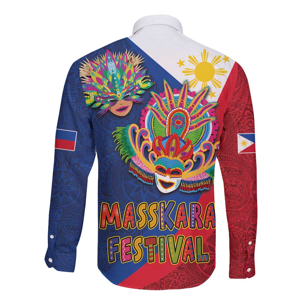 Philippines MassKara Long Sleeve Button Shirt Filipino Carnival Mask and Polynesian Pattern LT03 - Polynesian Pride