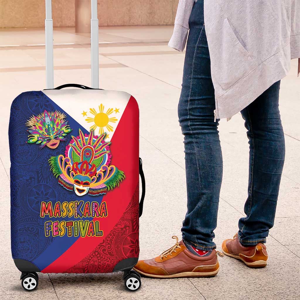 Philippines MassKara Luggage Cover Filipino Carnival Mask and Polynesian Pattern LT03 Blue - Polynesian Pride