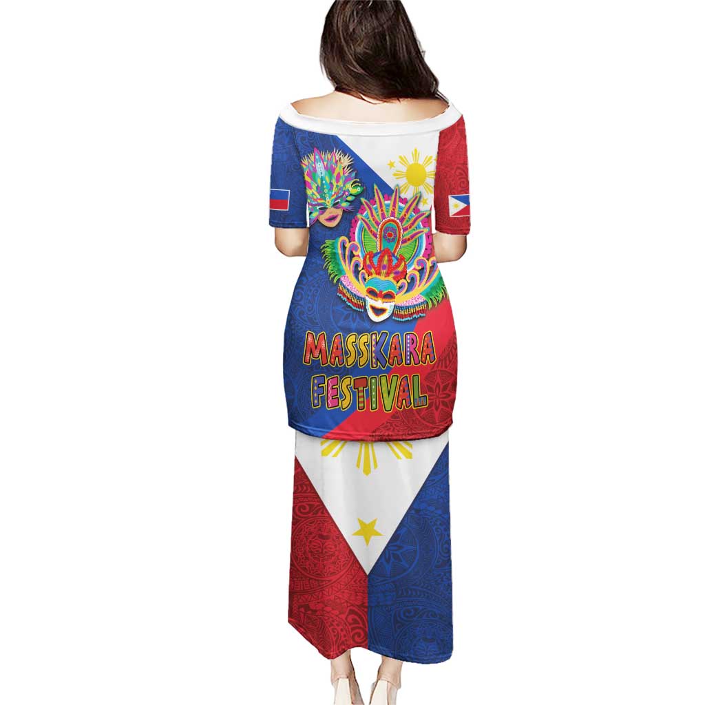 Philippines MassKara Puletasi Filipino Carnival Mask and Polynesian Pattern