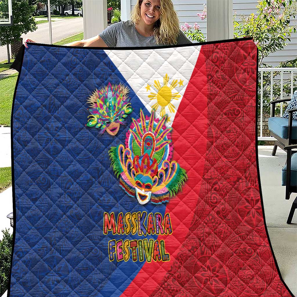 Philippines MassKara Quilt Filipino Carnival Mask and Polynesian Pattern LT03 Blue - Polynesian Pride