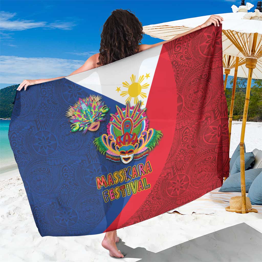 Philippines MassKara Sarong Filipino Carnival Mask and Polynesian Pattern LT03 One Size 44 x 66 inches Blue - Polynesian Pride