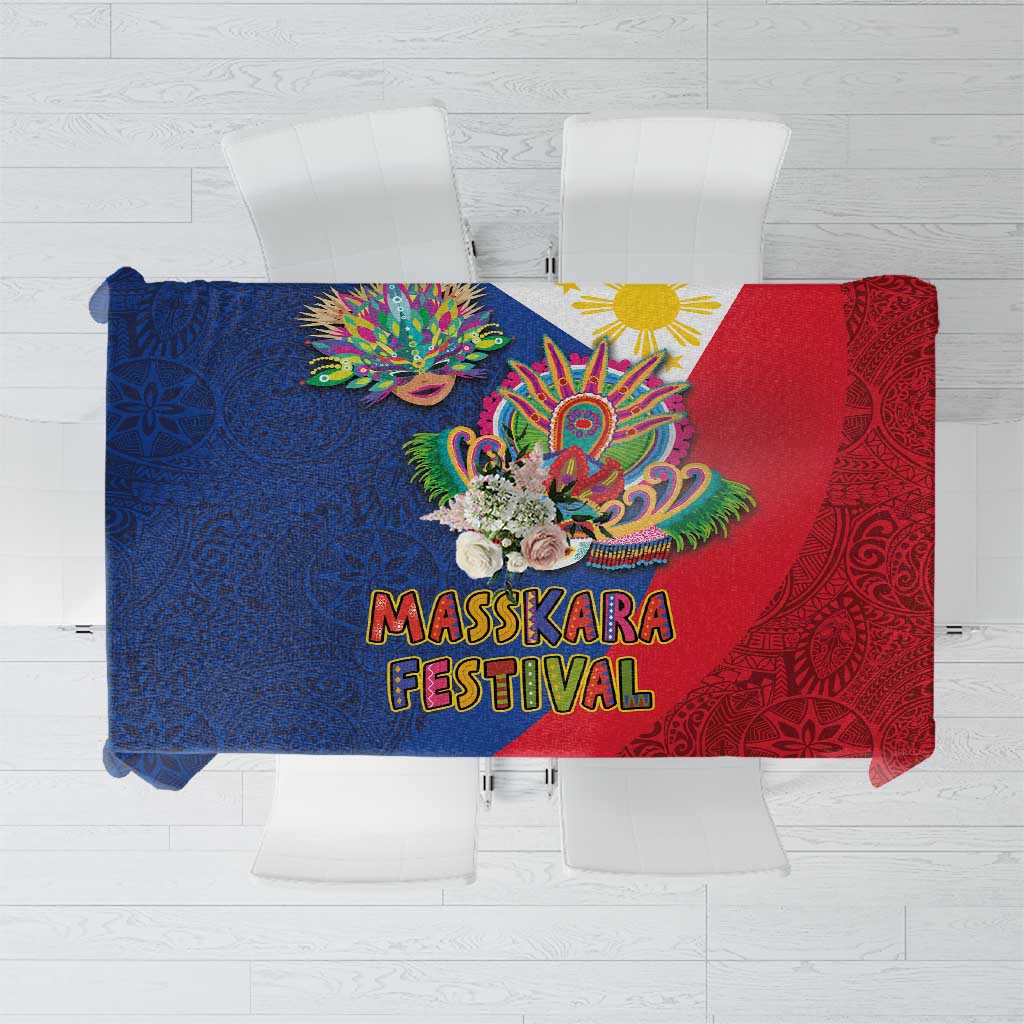 Philippines MassKara Tablecloth Filipino Carnival Mask and Polynesian Pattern LT03 Blue - Polynesian Pride