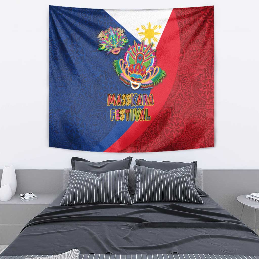 Philippines MassKara Tapestry Filipino Carnival Mask and Polynesian Pattern