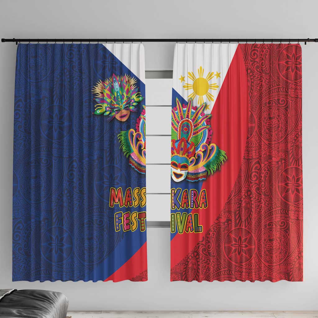 Philippines MassKara Window Curtain Filipino Carnival Mask and Polynesian Pattern LT03 With Hooks Blue - Polynesian Pride