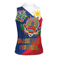 Philippines MassKara Women Sleeveless Polo Shirt Filipino Carnival Mask and Polynesian Pattern