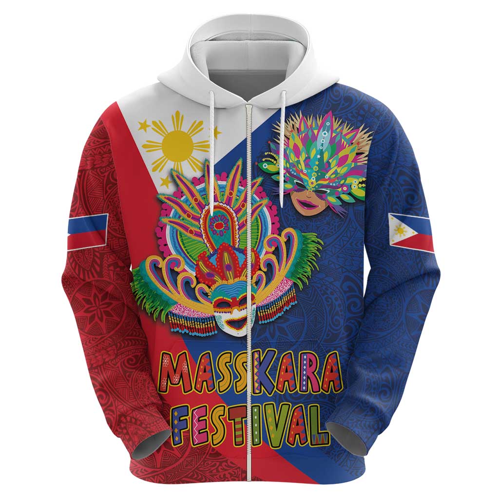 Philippines MassKara Zip Hoodie Filipino Carnival Mask and Polynesian Pattern LT03 - Polynesian Pride