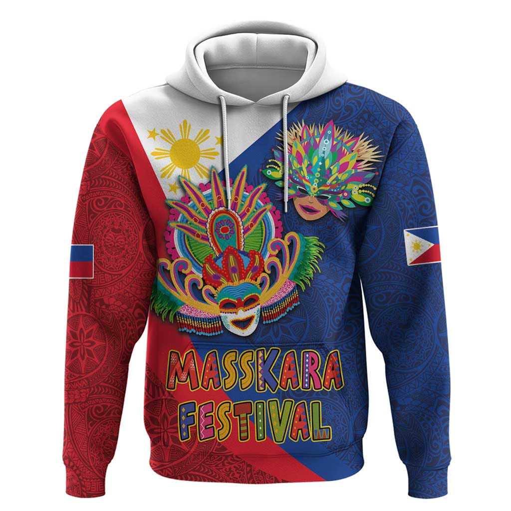 Philippines MassKara Zip Hoodie Filipino Carnival Mask and Polynesian Pattern LT03 Pullover Hoodie Blue - Polynesian Pride