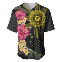 Hawaii and Philippines Together Baseball Jersey Hibiscus Flower and Sun Badge Polynesian Pattern Coloful LT03 Black - Polynesian Pride