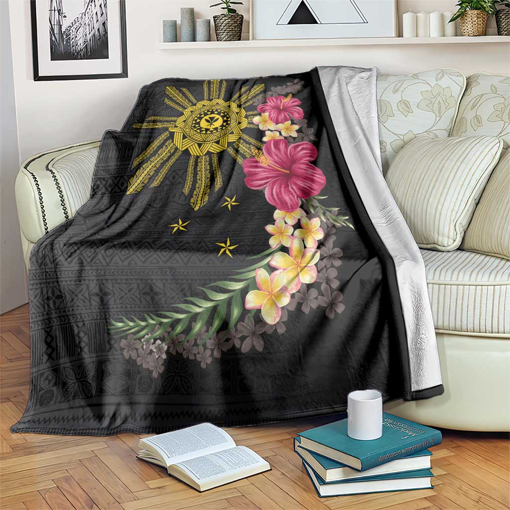 Hawaii and Philippines Together Blanket Hibiscus Flower and Sun Badge Polynesian Pattern Coloful LT03 Black - Polynesian Pride