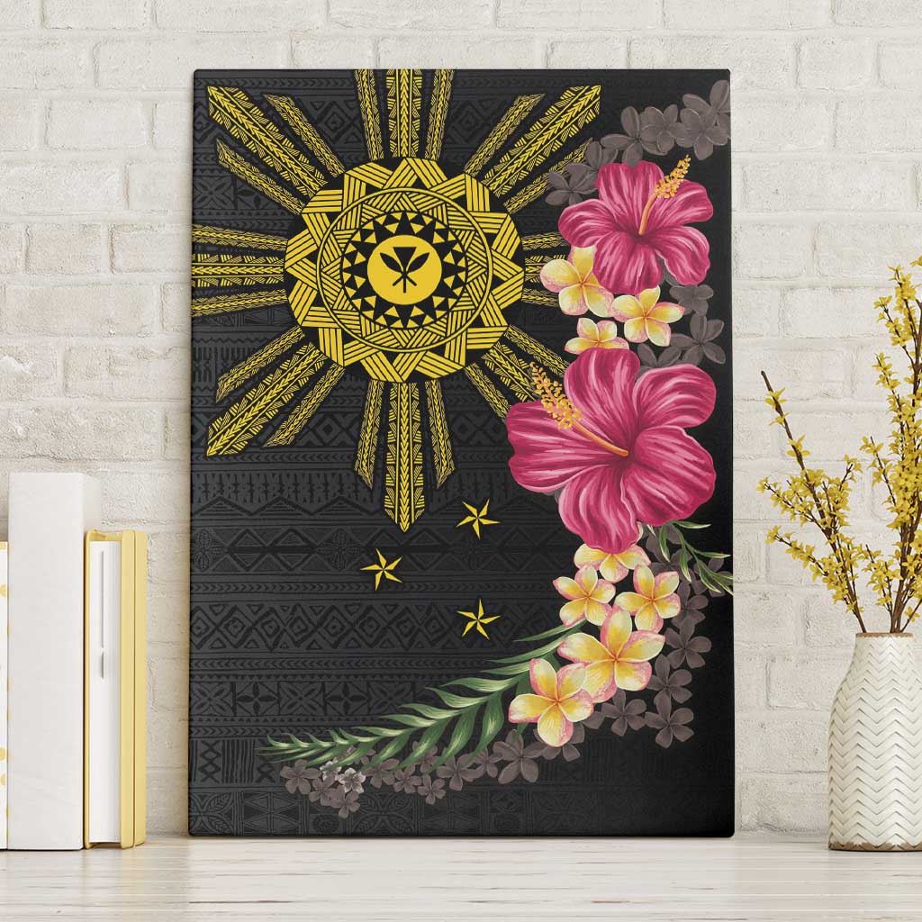 Hawaii and Philippines Together Canvas Wall Art Hibiscus Flower and Sun Badge Polynesian Pattern Coloful LT03 Without Frame Black - Polynesian Pride