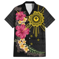 Hawaii and Philippines Together Family Matching Off The Shoulder Long Sleeve Dress and Hawaiian Shirt Hibiscus Flower and Sun Badge Polynesian Pattern Coloful LT03 Dad's Shirt - Short Sleeve Black - Polynesian Pride