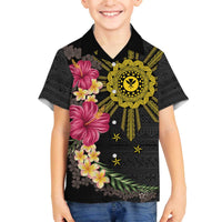 Hawaii and Philippines Together Family Matching Off The Shoulder Long Sleeve Dress and Hawaiian Shirt Hibiscus Flower and Sun Badge Polynesian Pattern Coloful LT03 Son's Shirt Black - Polynesian Pride