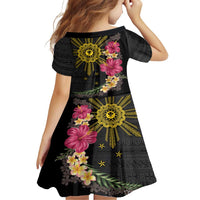 Hawaii and Philippines Together Family Matching Off Shoulder Maxi Dress and Hawaiian Shirt Hibiscus Flower and Sun Badge Polynesian Pattern Coloful